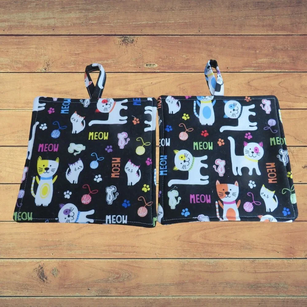 Handmade Potholder, Cat Hot Pad, Set of 2